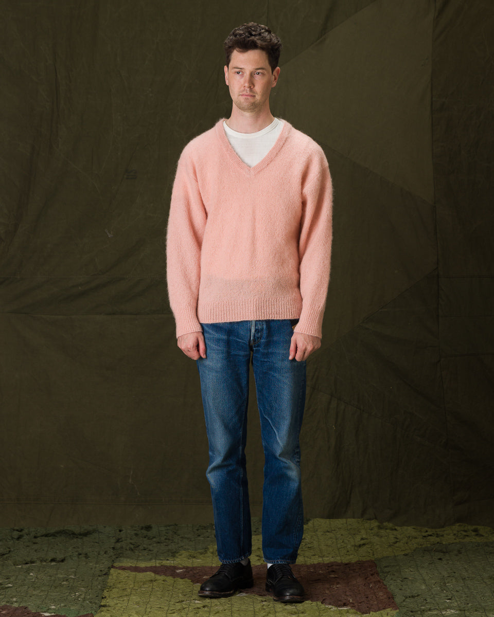 The Real McCoy's Joe McCoy Mohair V-Neck Sweater - Flamingo - Standard & Strange
