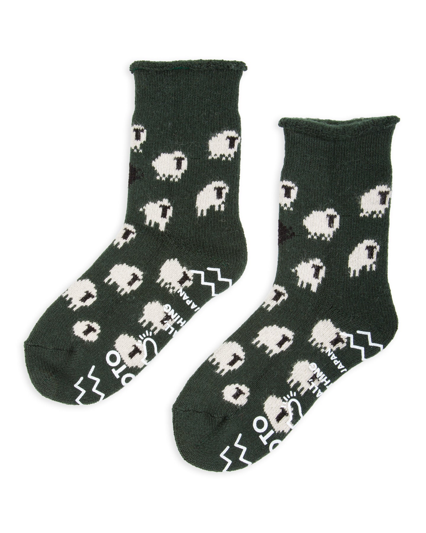 RoToTo Pile Room Socks "Sheep" - Dark Green - Standard & Strange