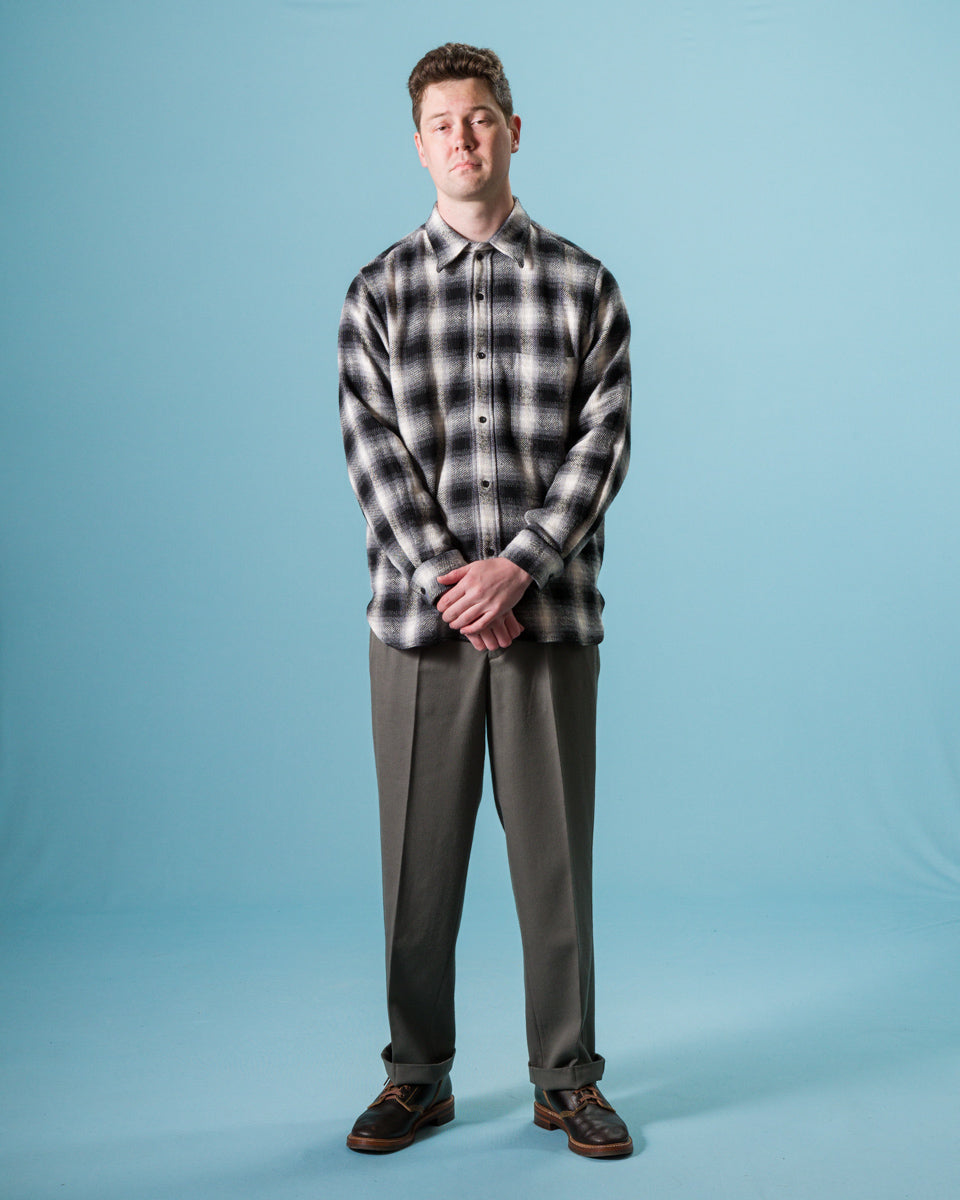 Senui Inside Pockets Front Placket Shirt - Black Heavy Ombre Flannel Check - Standard & Strange