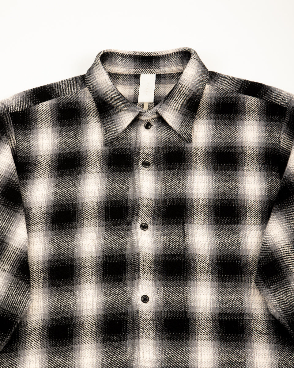 Senui Inside Pockets Front Placket Shirt - Black Heavy Ombre Flannel Check - Standard & Strange