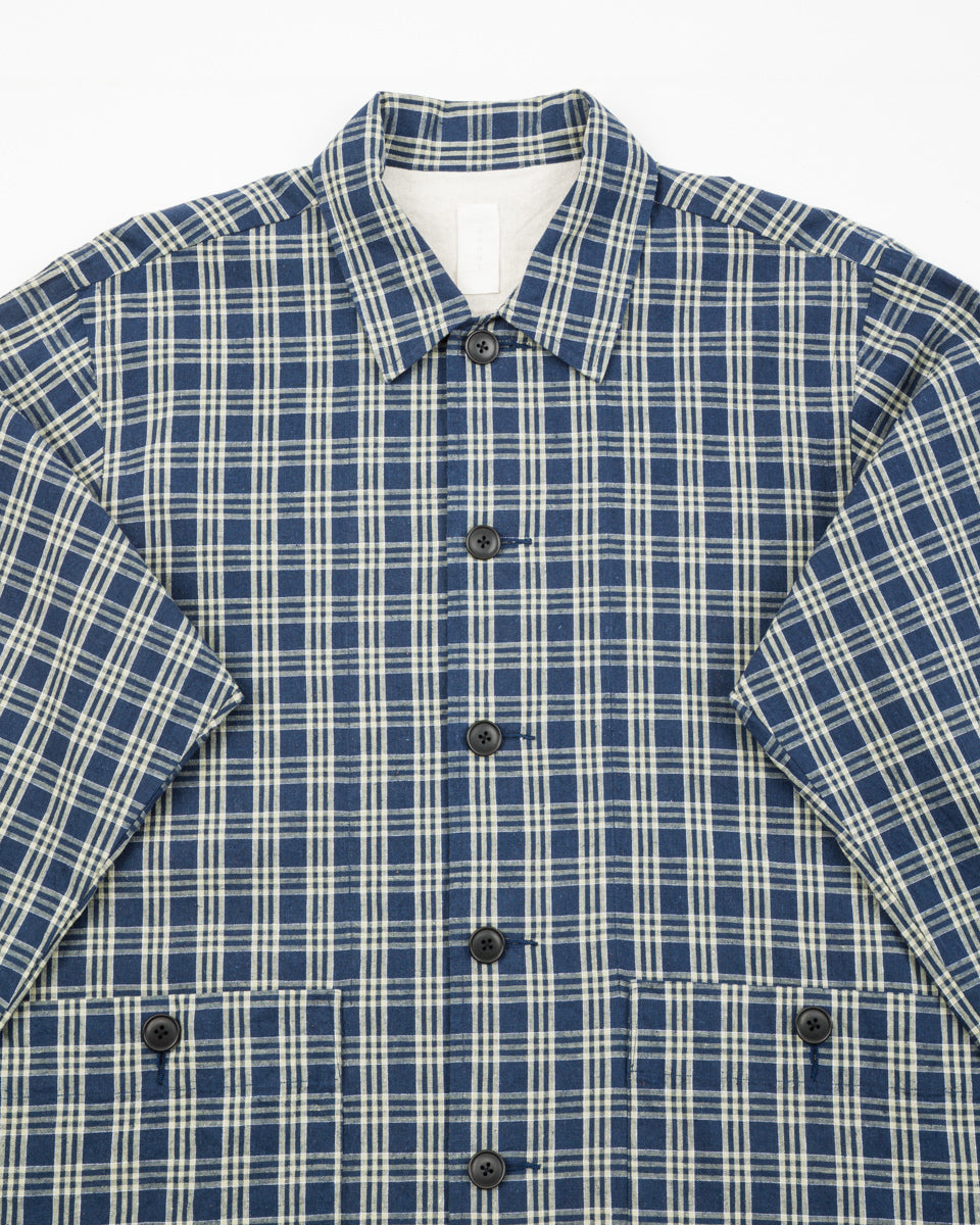 Senui Shirt Jacket - Blue Green Vintage Linen Cotton Check - Standard & Strange