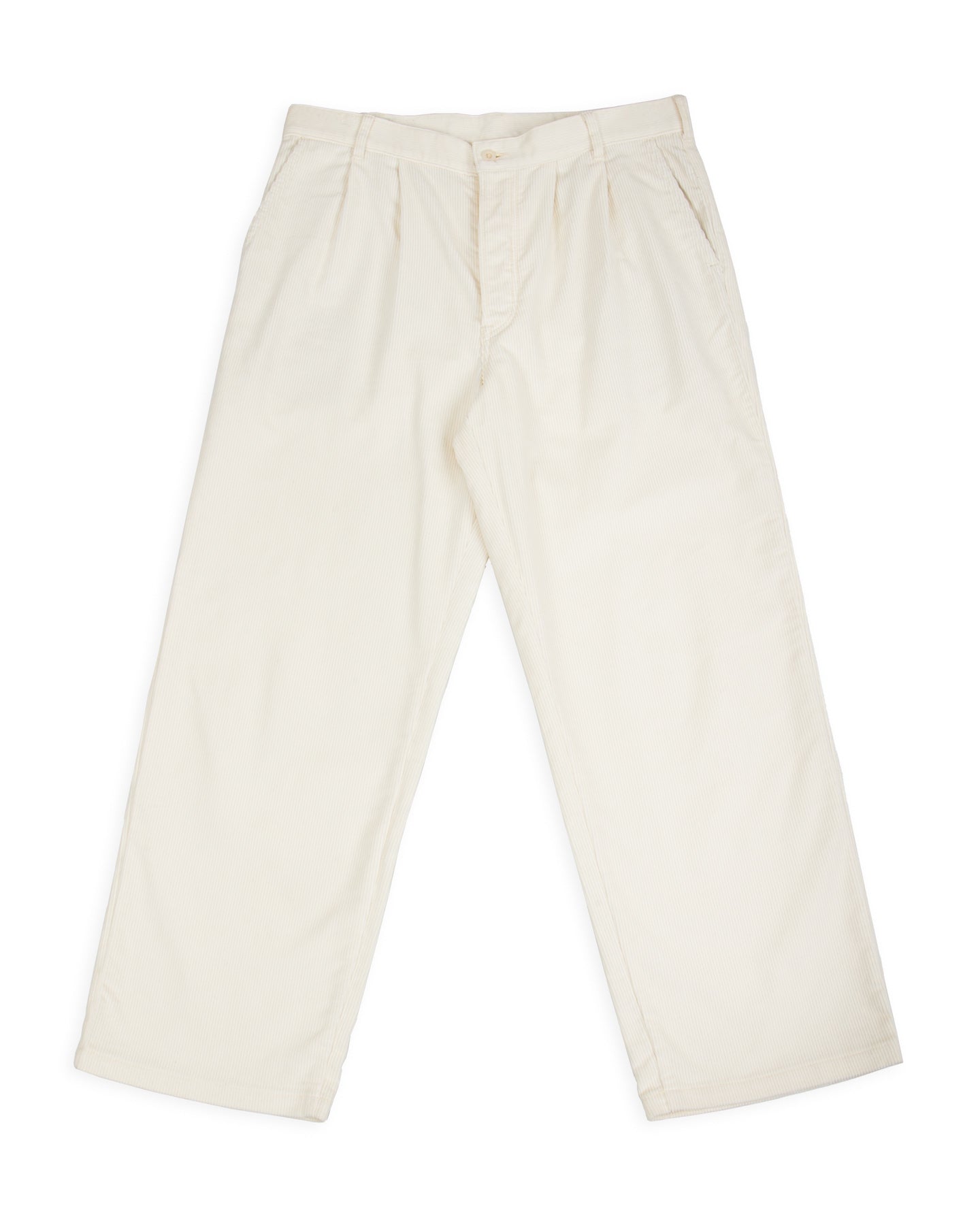 Double-Pleat Corduroy Trousers - White