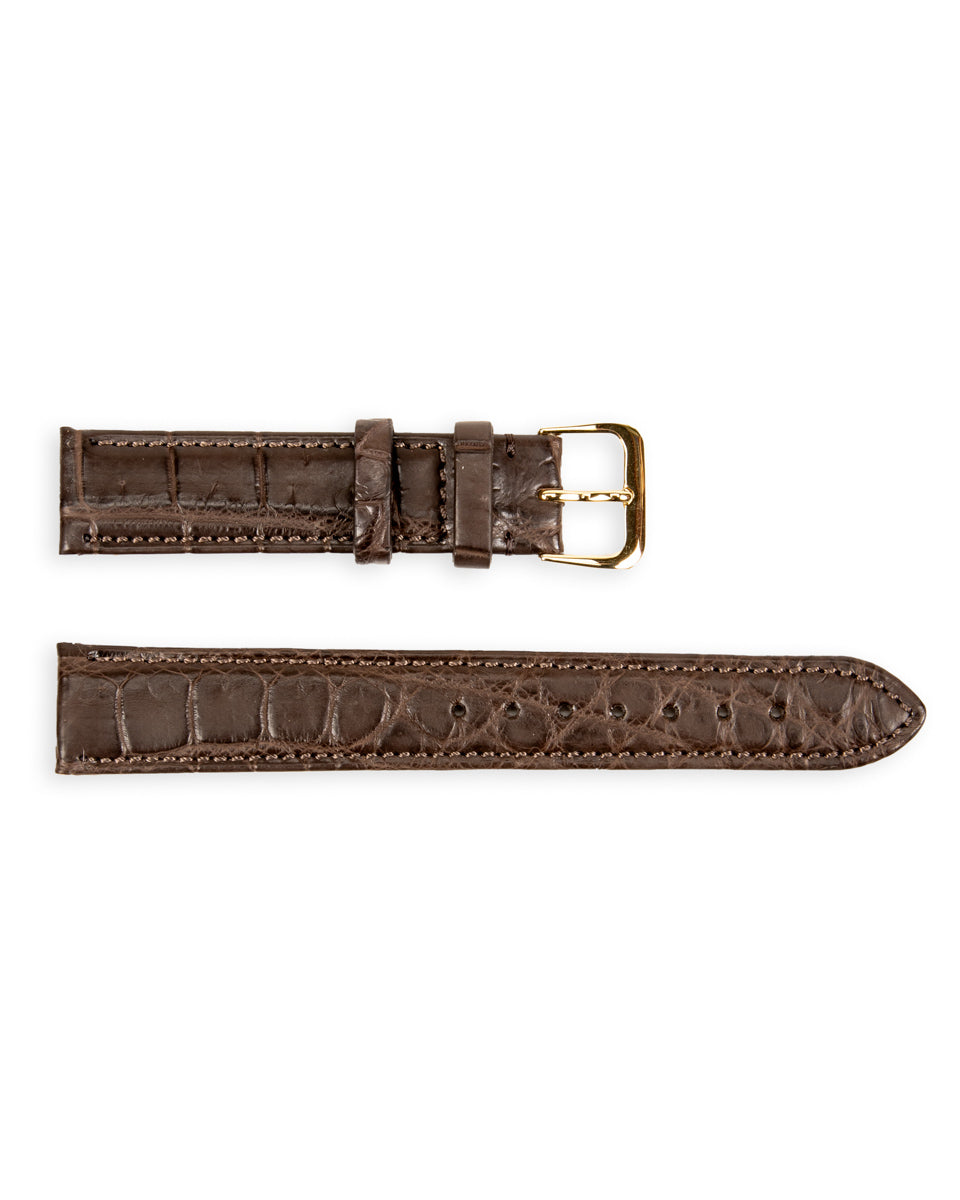Crocodile Leather Watch Strap [CB-17-003] - Dark Brown/Yellow Gold