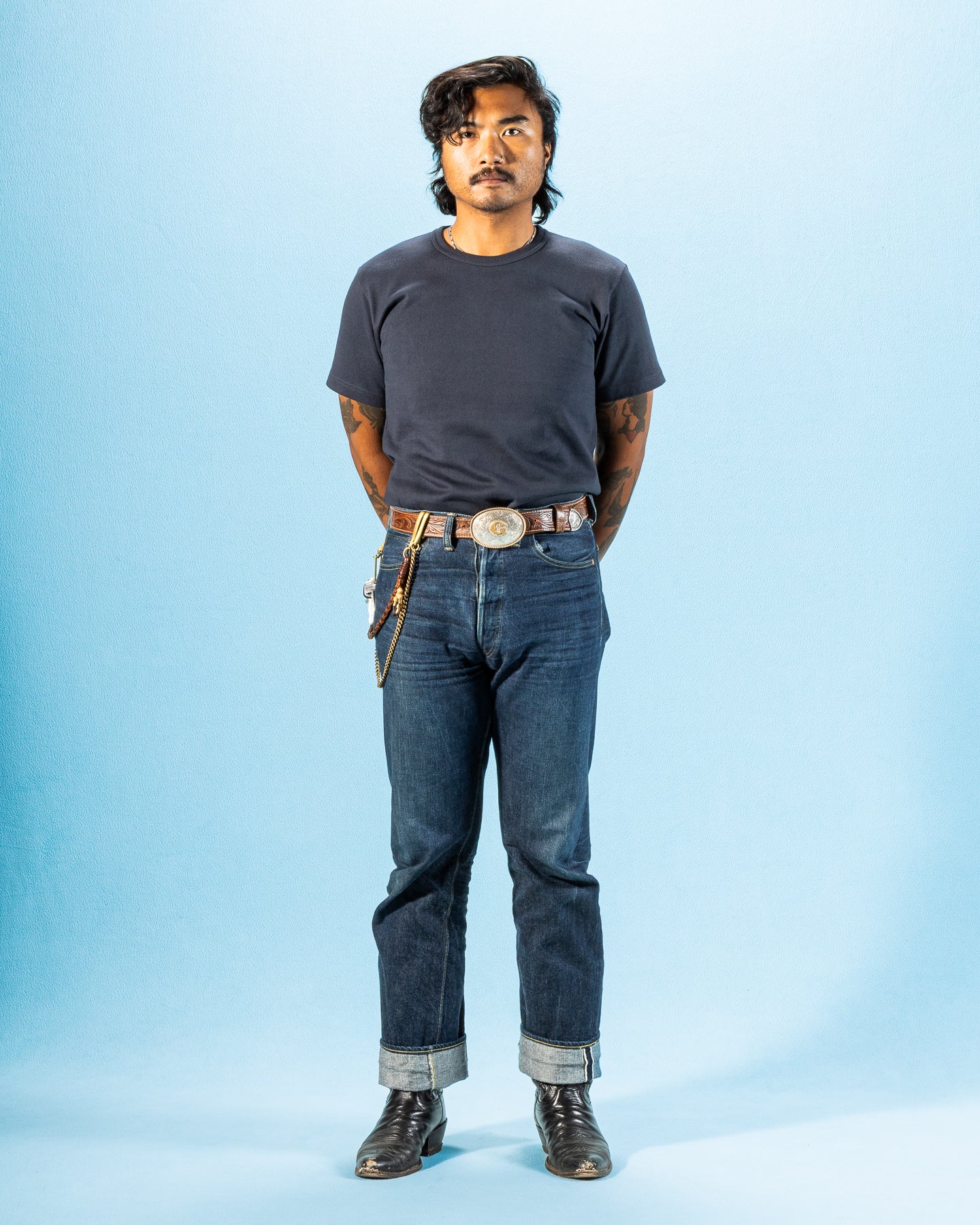 Wonder Looper Double Heavyweight Crewneck T-shirt - Navy - Standard & Strange