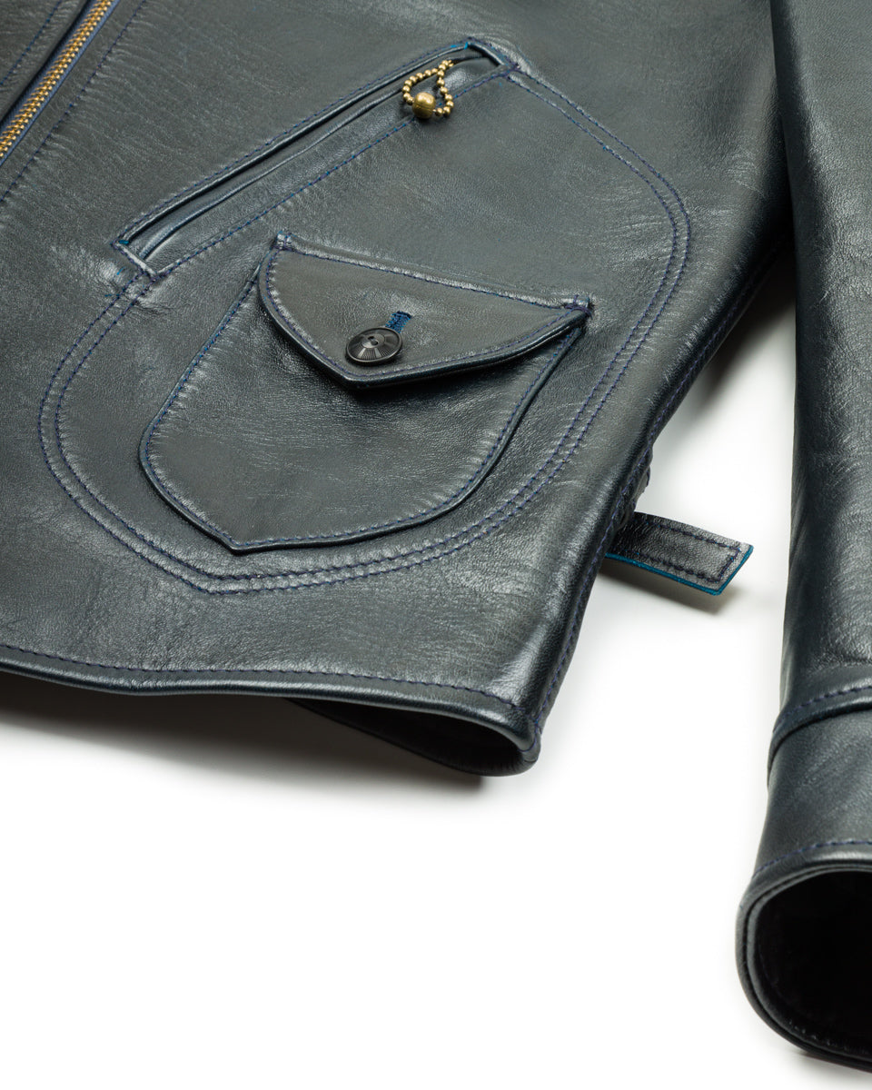 Y'2 Leather Hand Dyed Horsehide Double Rider Jacket (HR-56) - Navy - Standard & Strange