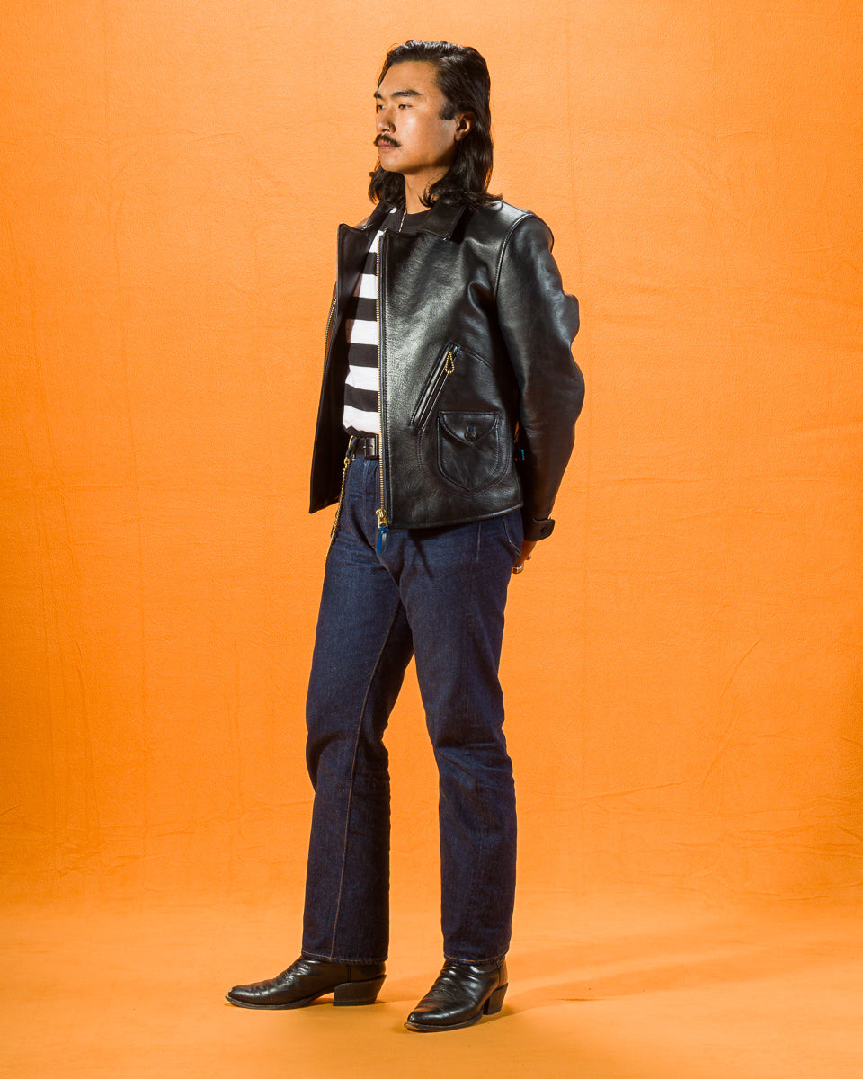 Y'2 Leather Hand Dyed Horsehide Double Rider Jacket (HR-56) - Navy - Standard & Strange