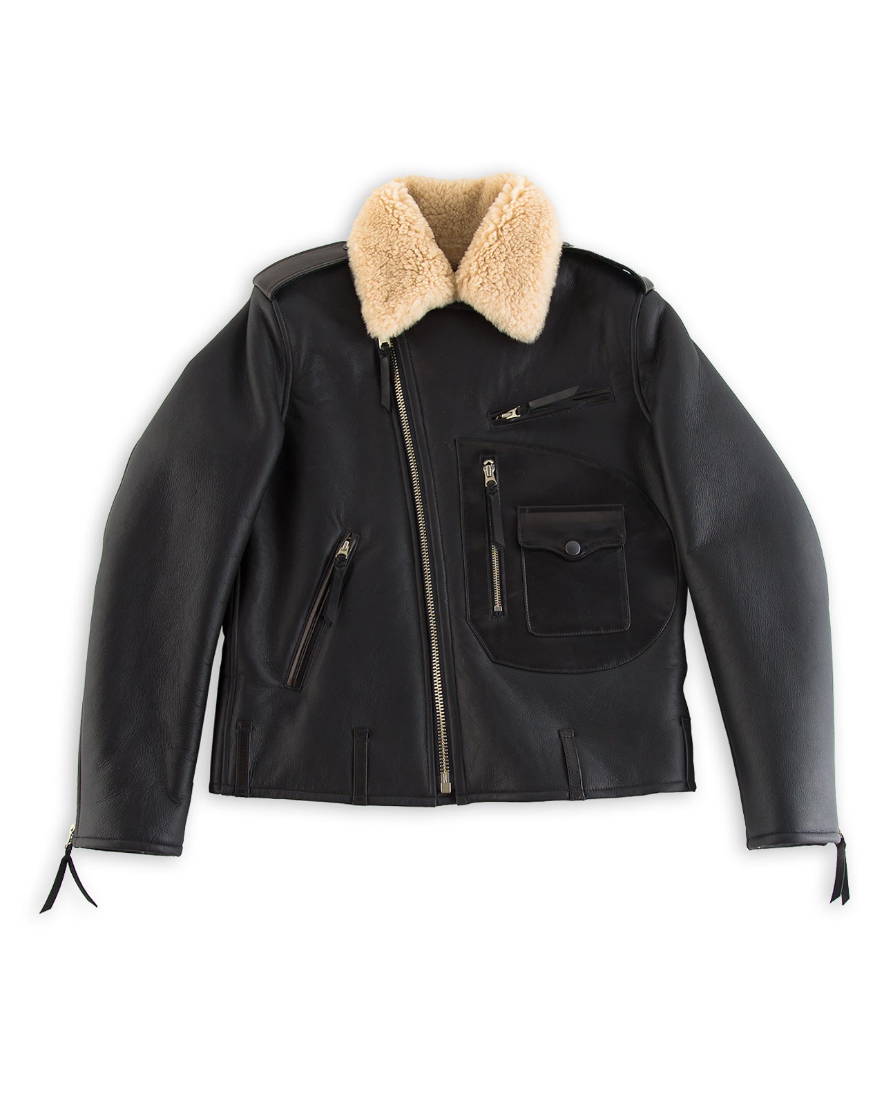 Y'2 Leather Merino Mouton D-Pocket Double Rider Jacket (CM-55) - Black - Standard & Strange