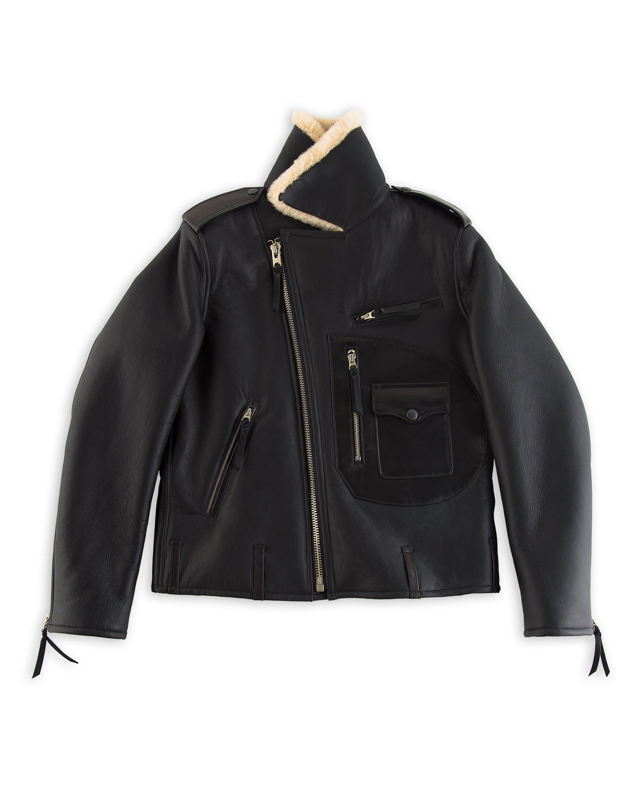 Y'2 Leather Merino Mouton D-Pocket Double Rider Jacket (CM-55) - Black - Standard & Strange