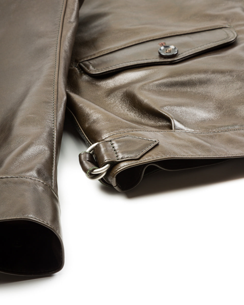 Y'2 Leather Sheepskin French Cyclist Jacket (YK-07) - Olive - Standard & Strange