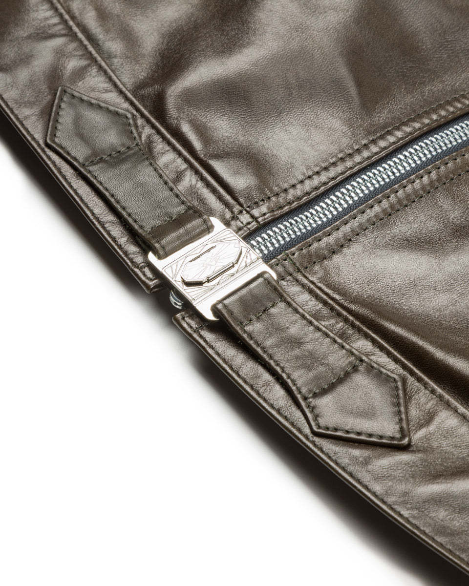 Y'2 Leather Sheepskin French Cyclist Jacket (YK-07) - Olive - Standard & Strange