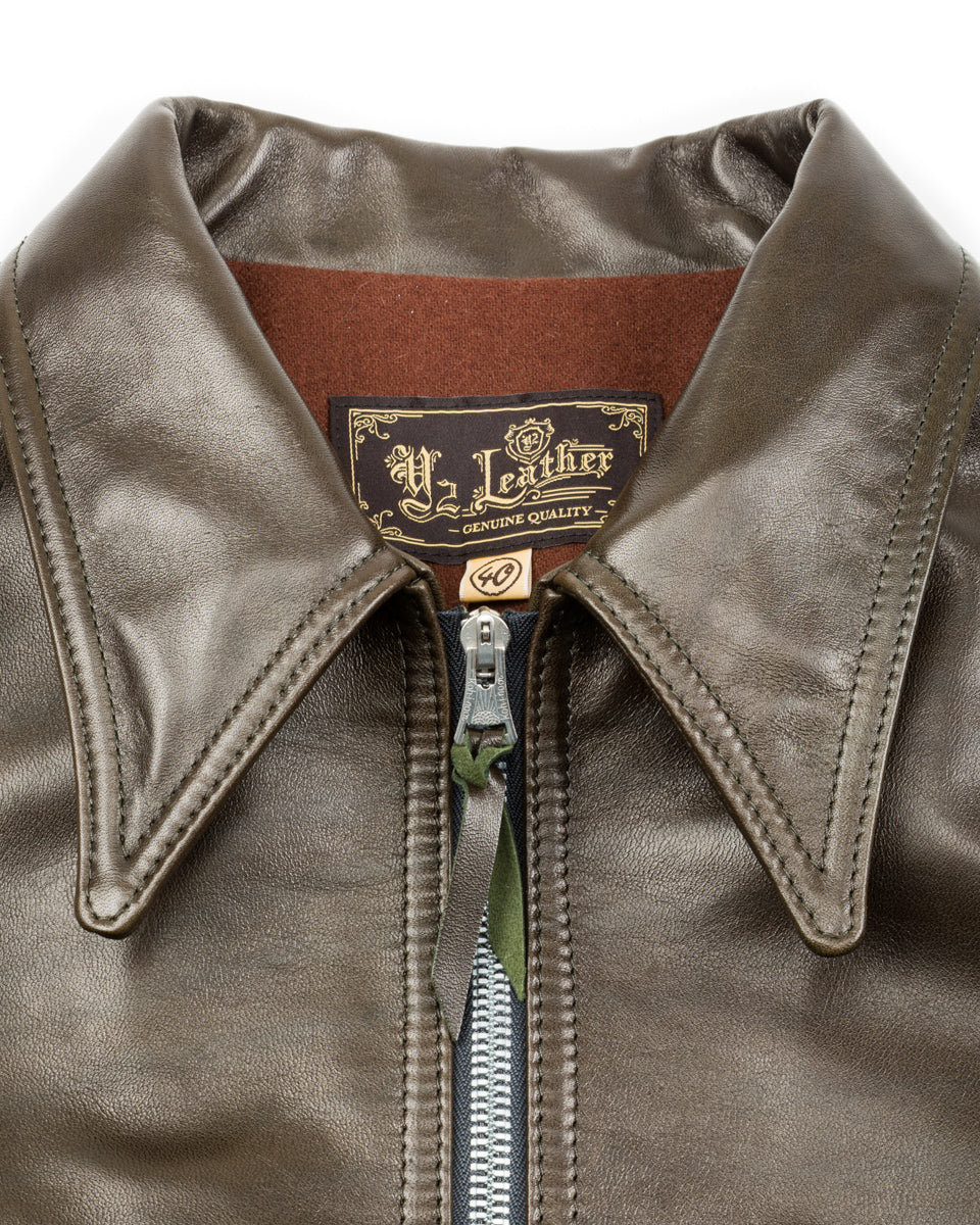 Y'2 Leather Sheepskin French Cyclist Jacket (YK-07) - Olive - Standard & Strange