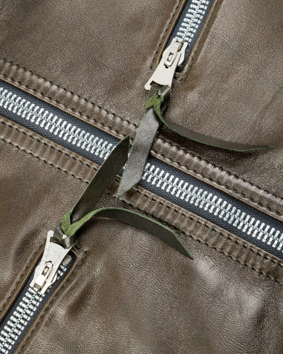 Y'2 Leather Sheepskin French Cyclist Jacket (YK-07) - Olive - Standard & Strange