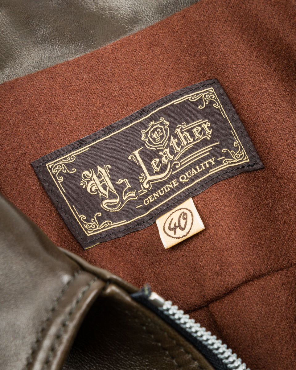 Y'2 Leather Sheepskin French Cyclist Jacket (YK-07) - Olive - Standard & Strange