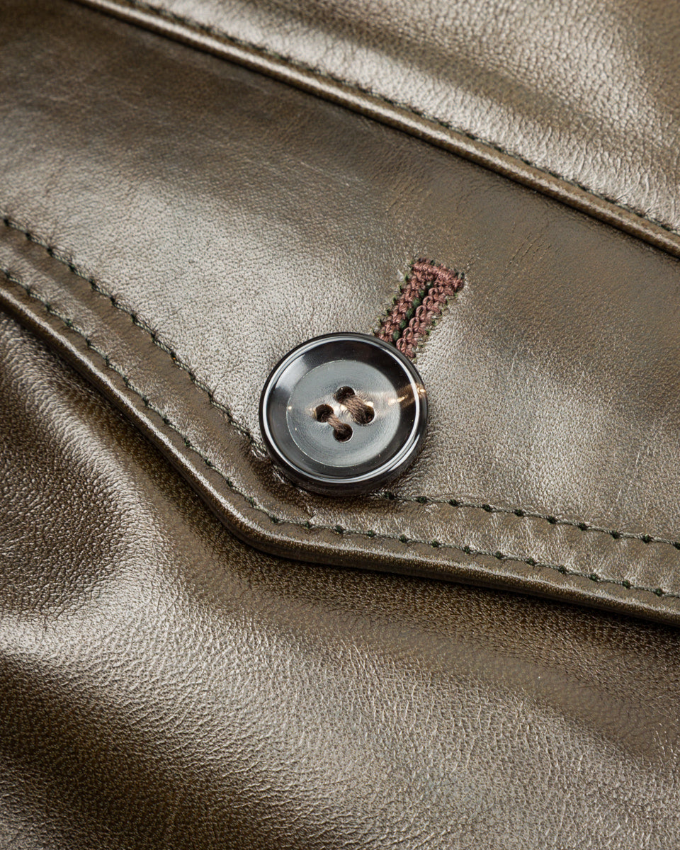 Y'2 Leather Sheepskin French Cyclist Jacket (YK-07) - Olive - Standard & Strange