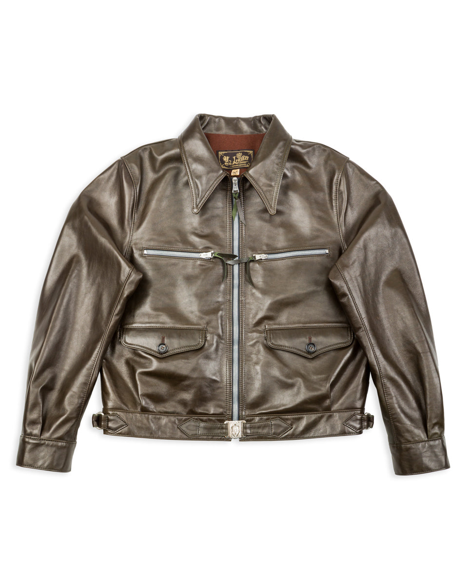 Y'2 Leather Sheepskin French Cyclist Jacket (YK-07) - Olive - Standard & Strange