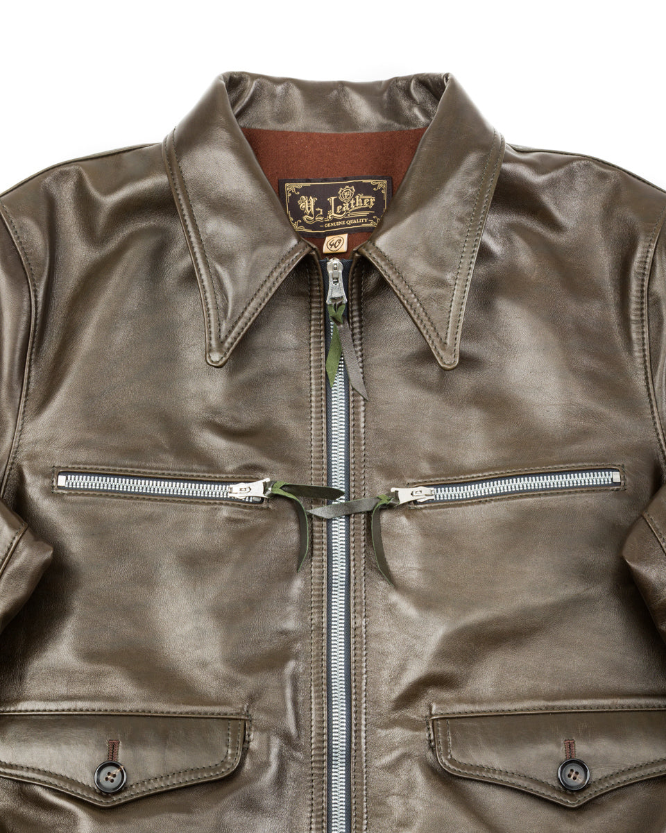Y'2 Leather Sheepskin French Cyclist Jacket (YK-07) - Olive - Standard & Strange