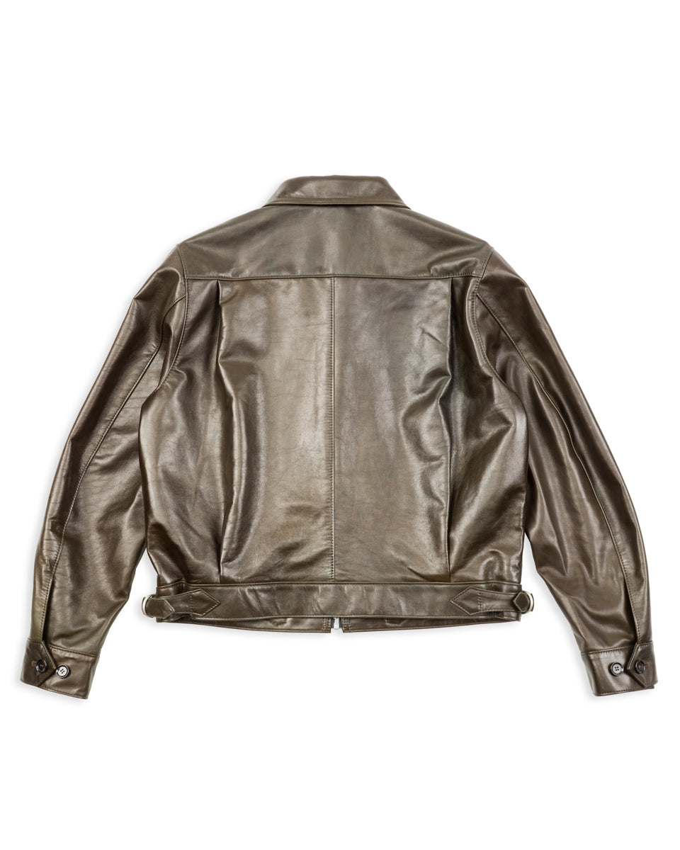 Y'2 Leather Sheepskin French Cyclist Jacket (YK-07) - Olive - Standard & Strange