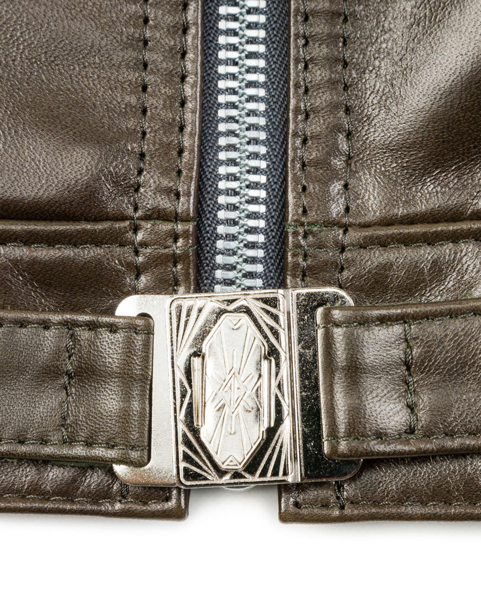 Y'2 Leather Sheepskin French Cyclist Jacket (YK-07) - Olive - Standard & Strange