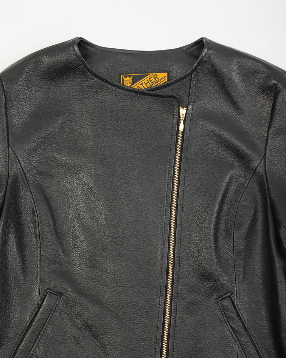 Y'2 Leather Steer Oil Collarless Jacket (LR-04) - Black - Standard & Strange