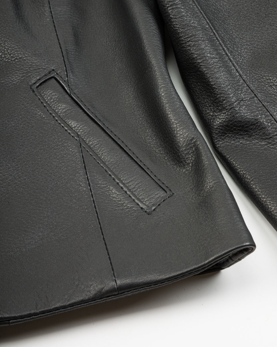 Y'2 Leather Steer Oil Collarless Jacket (LR-04) - Black - Standard & Strange