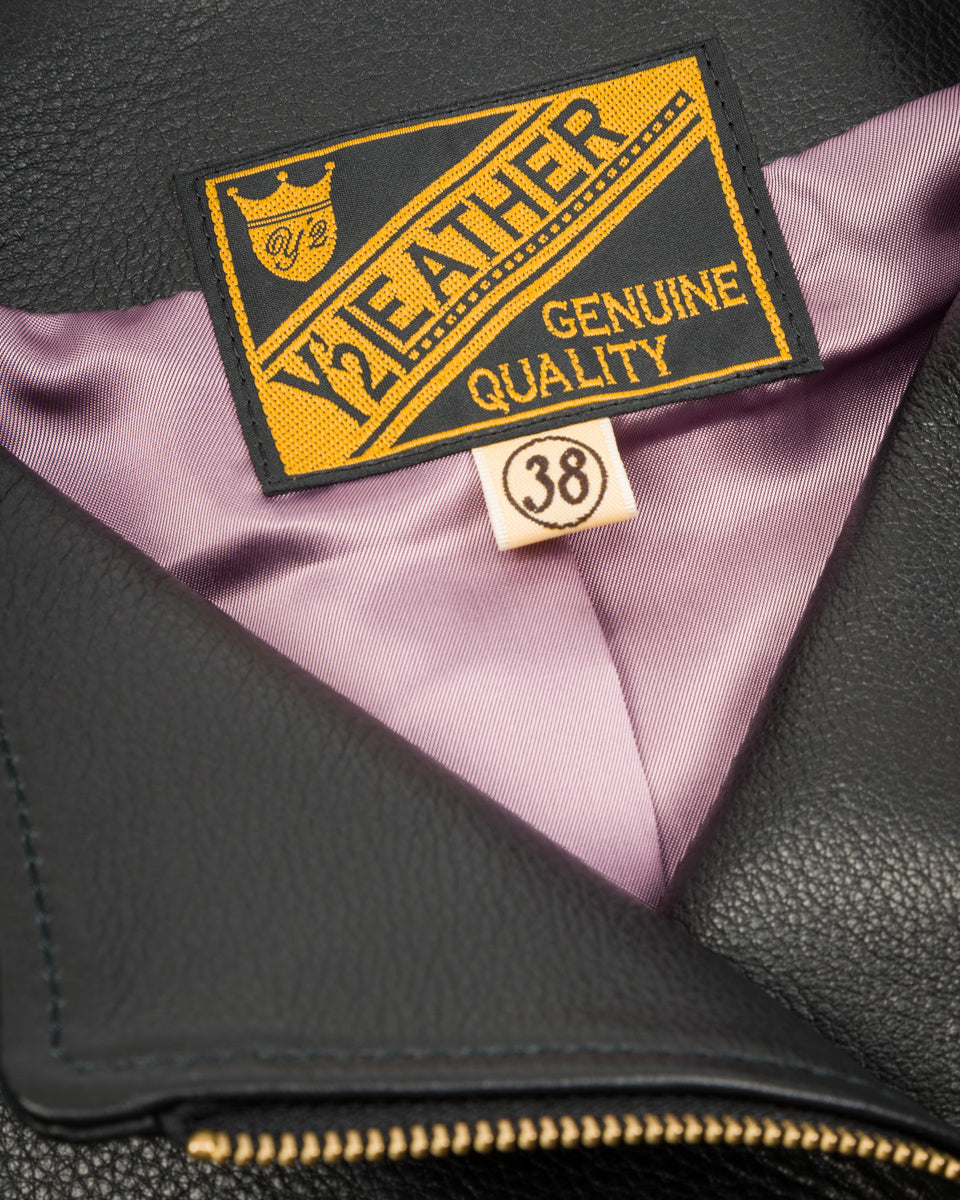 Y'2 Leather Steer Oil Collarless Jacket (LR-04) - Black - Standard & Strange