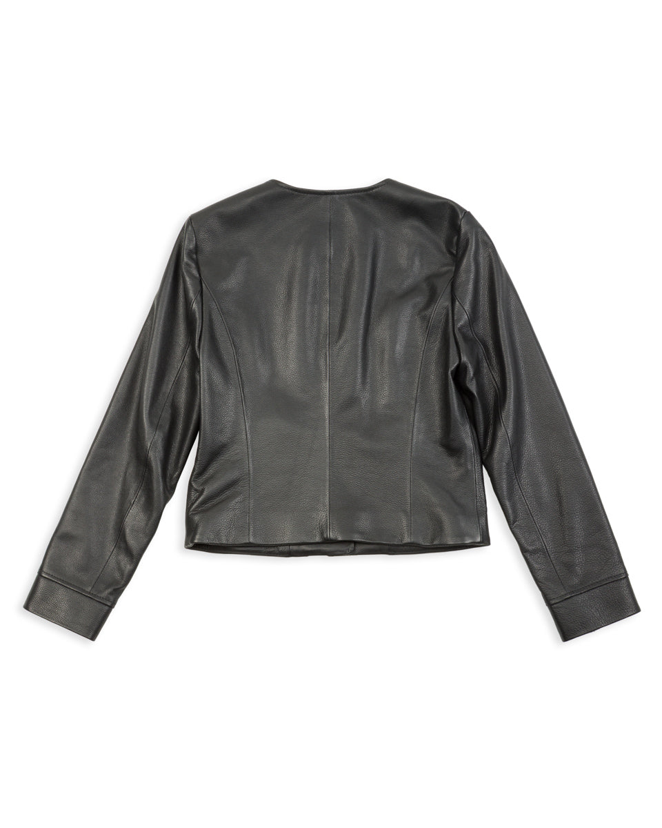 Y'2 Leather Steer Oil Collarless Jacket (LR-04) - Black - Standard & Strange