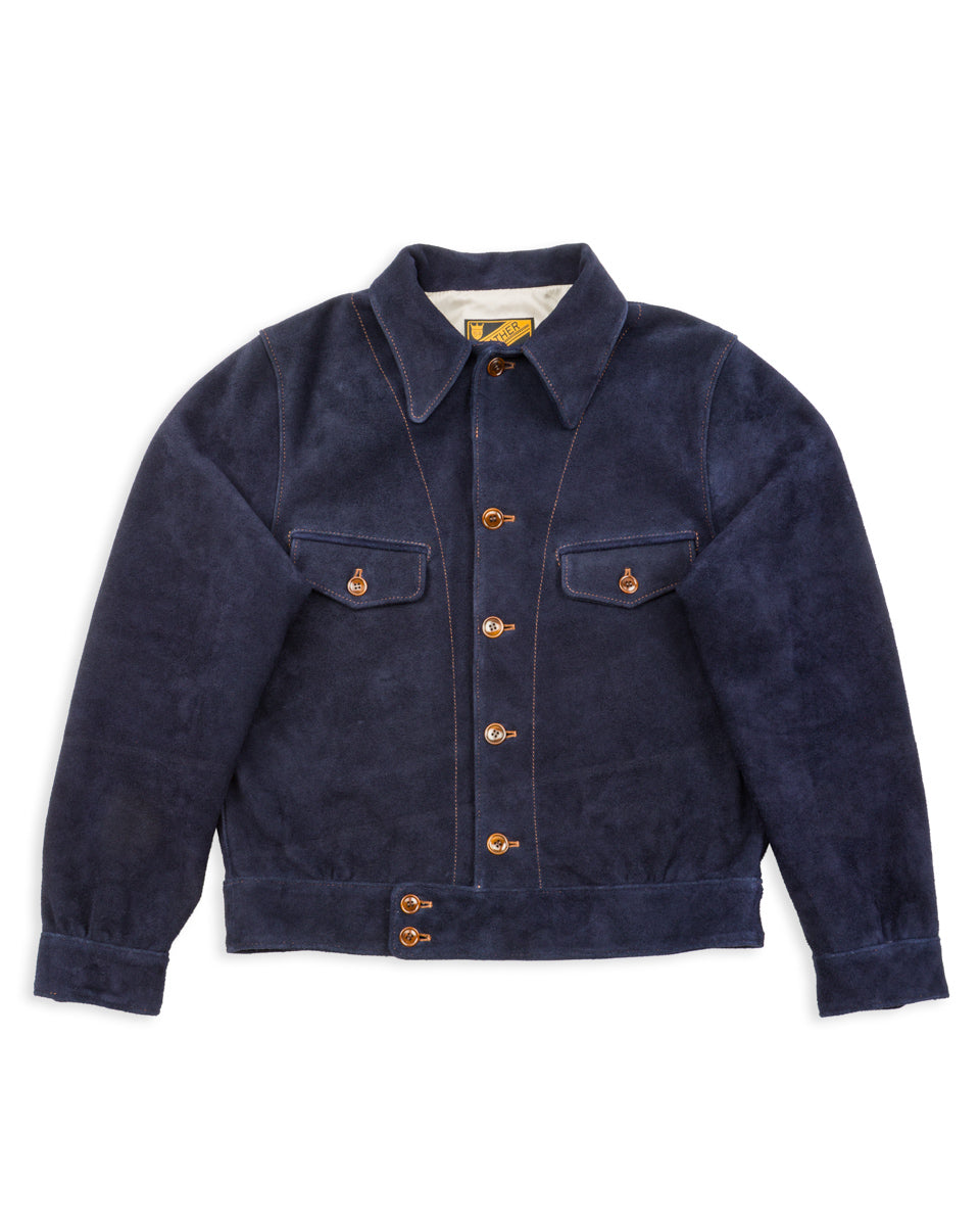 Y'2 Leather Steer Roughout 30's Style French Cycle Short Jacket (TB-153) - Navy - Standard & Strange