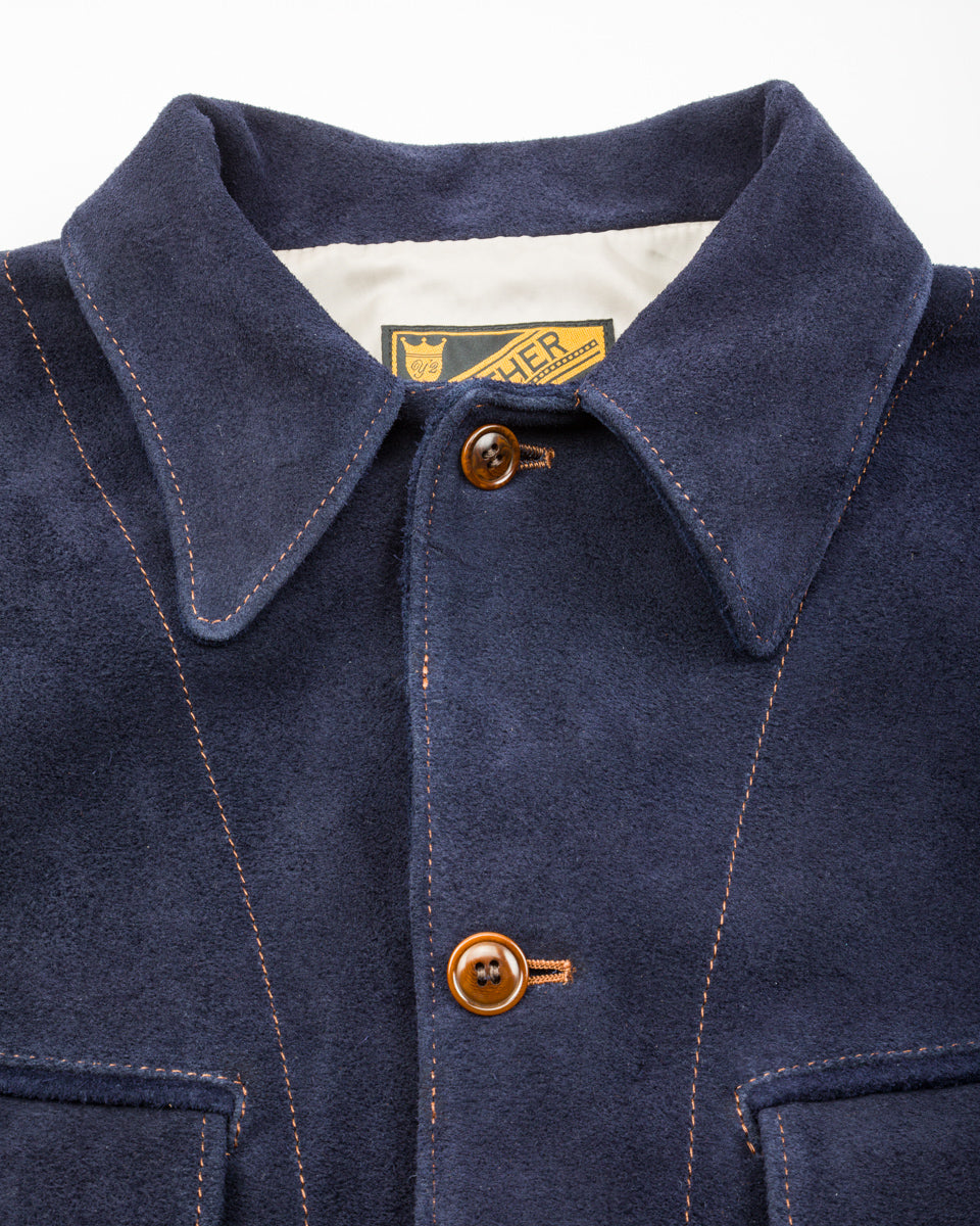 Y'2 Leather Steer Roughout 30's Style French Cycle Short Jacket (TB-153) - Navy - Standard & Strange