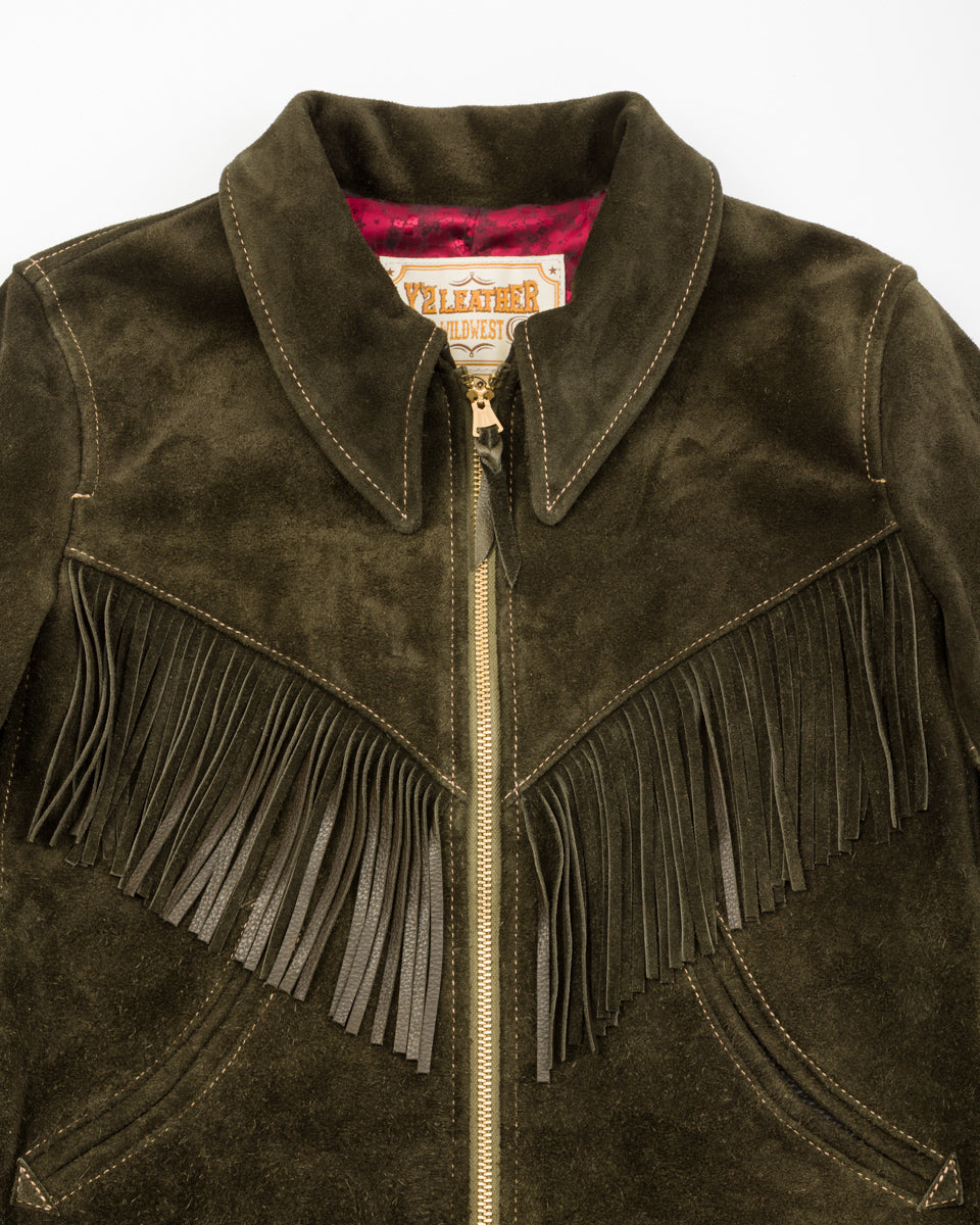 Y'2 Leather Steer Roughout Fringe Jacket (LR-01) - Olive - Standard & Strange