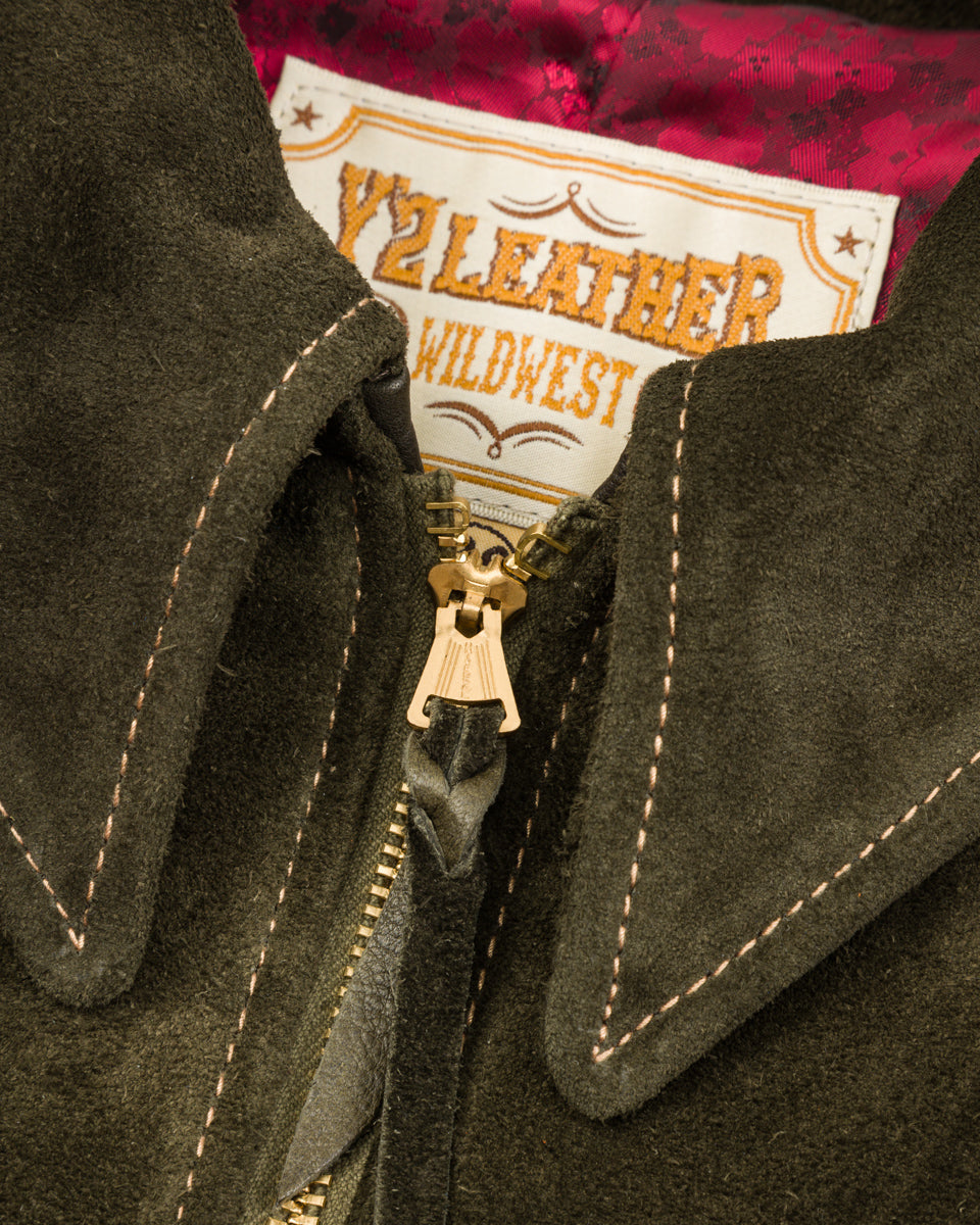 Y'2 Leather Steer Roughout Fringe Jacket (LR-01) - Olive - Standard & Strange