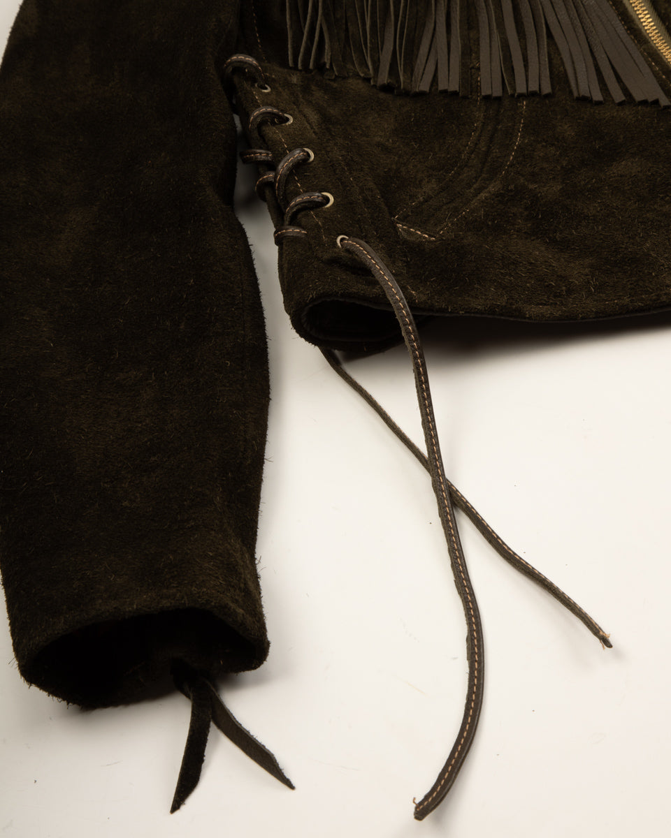 Y'2 Leather Steer Roughout Fringe Jacket (LR-01) - Olive - Standard & Strange