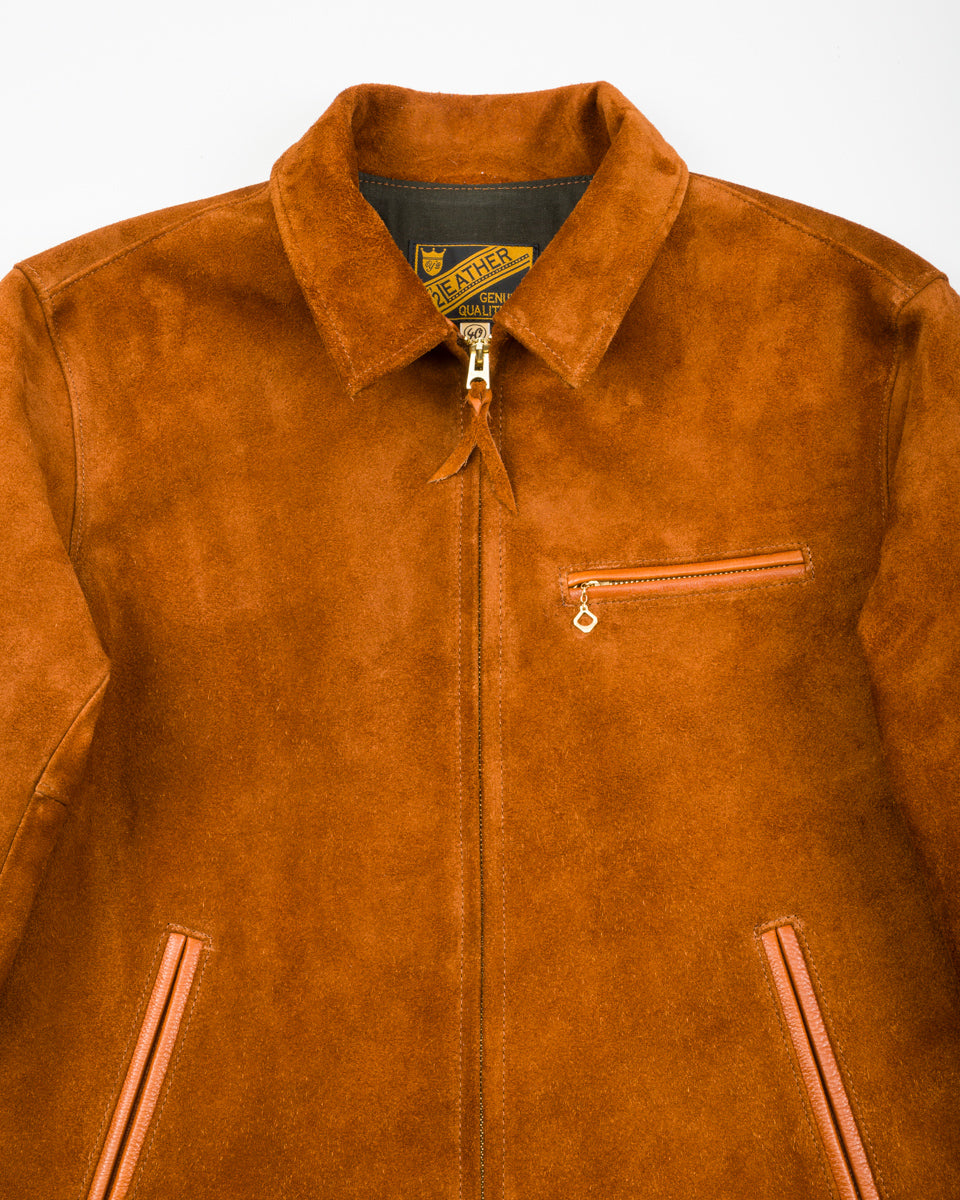 Y'2 Leather Y'2 x S&S Steer Suede Collared Single Riders Jacket (TR-65 Custom) - Camel - Standard & Strange