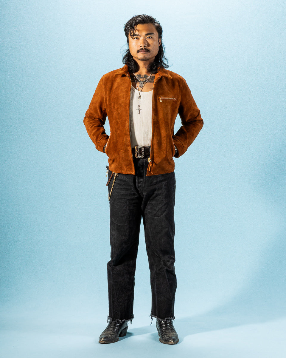 Y'2 Leather Y'2 x S&S Steer Suede Collared Single Riders Jacket (TR-65 Custom) - Camel - Standard & Strange