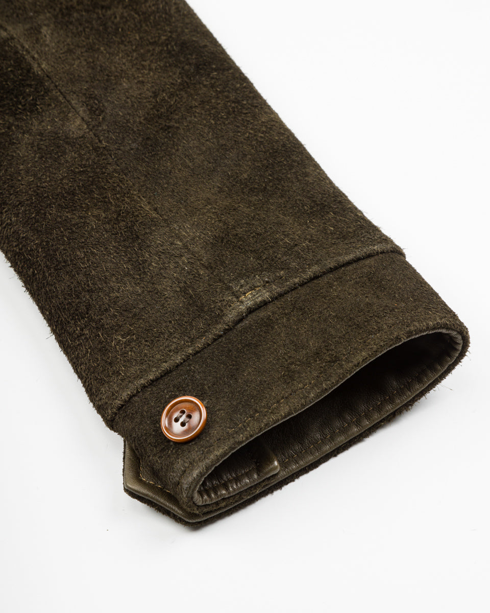 Y'2 Leather Y'2 x S&S Steer Suede Collared Single Riders Jacket (TR-65 Custom) - Olive - Standard & Strange