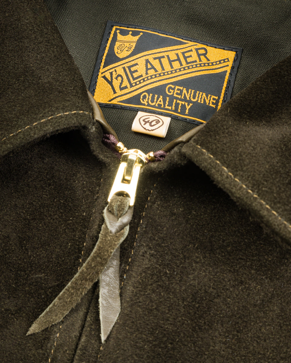 Y'2 Leather Y'2 x S&S Steer Suede Collared Single Riders Jacket (TR-65 Custom) - Olive - Standard & Strange