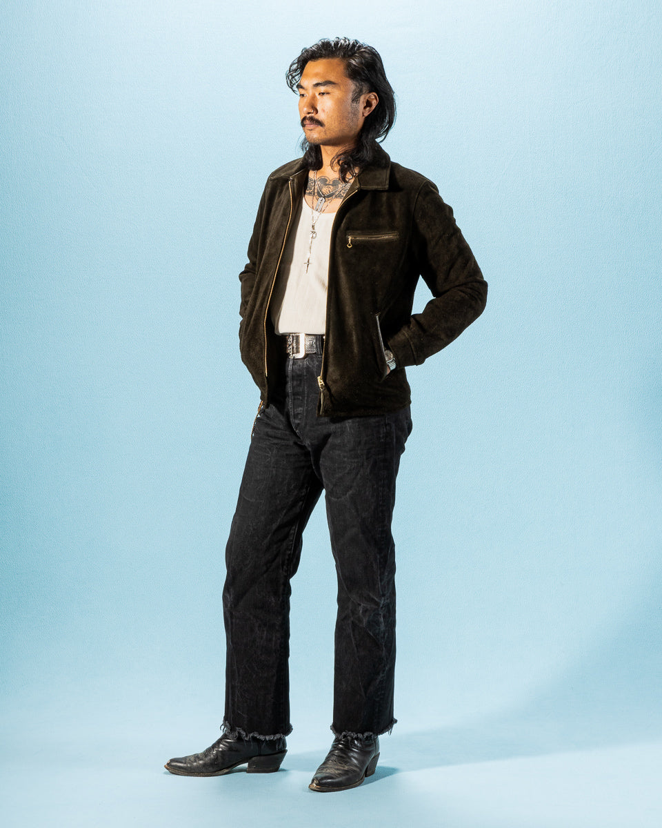 Y'2 Leather Y'2 x S&S Steer Suede Collared Single Riders Jacket (TR-65 Custom) - Olive - Standard & Strange