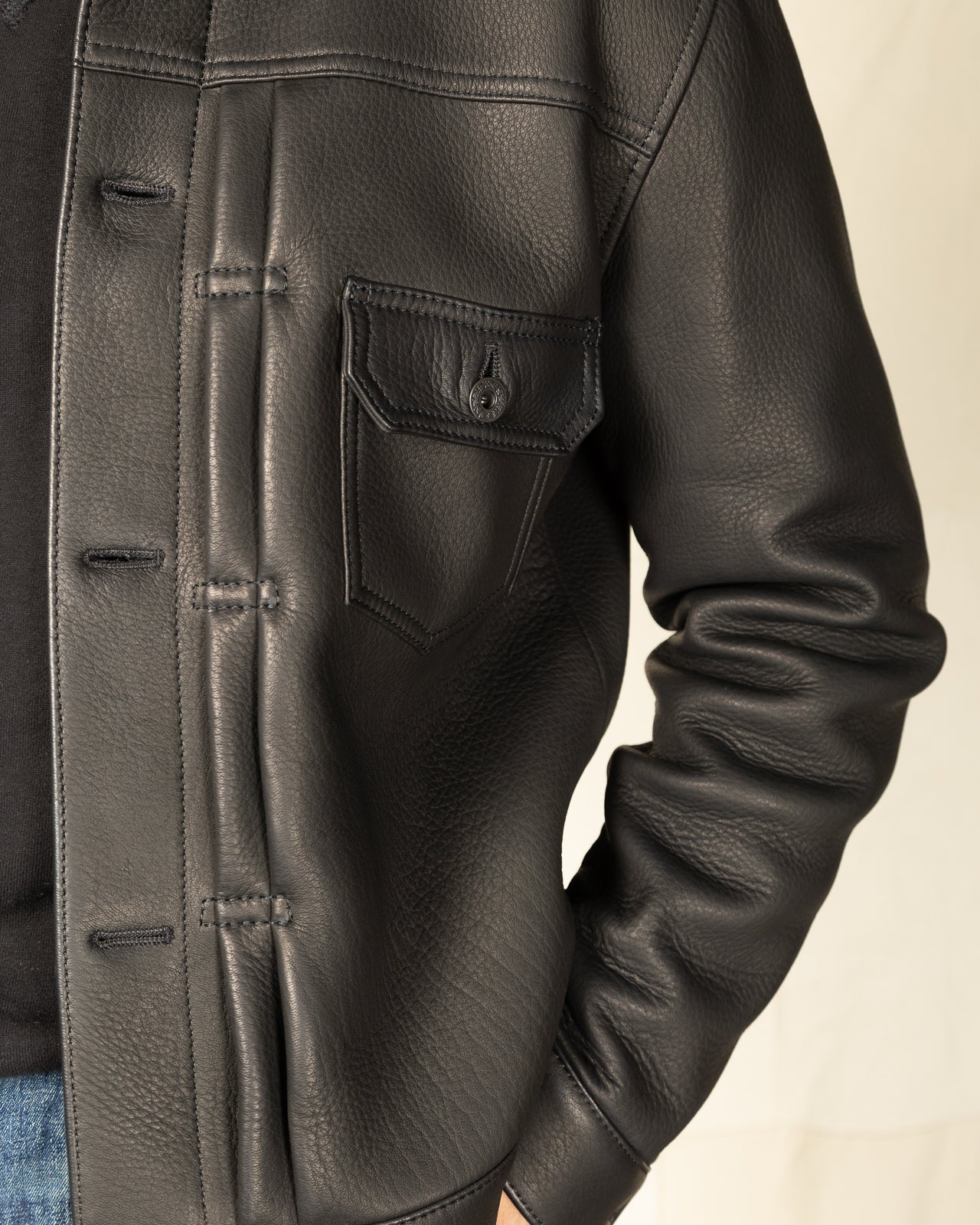 Y'2 Leather Deer Skin 1st Type Jacket - 25th Anniversary Limited - Black (DB-140-25SP) - Standard & Strange