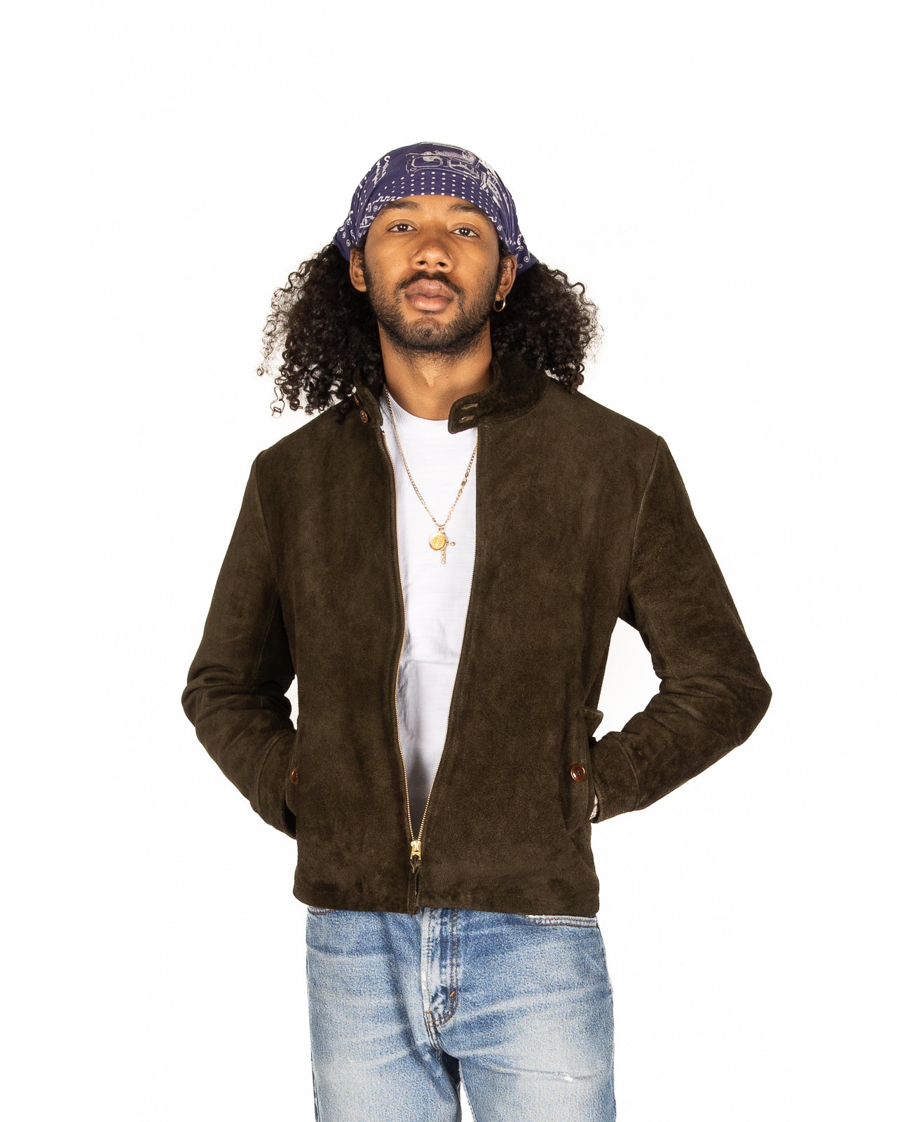 Y'2 Leather Steer Suede Swing Top Jacket - Olive (TB-148) - Standard & Strange