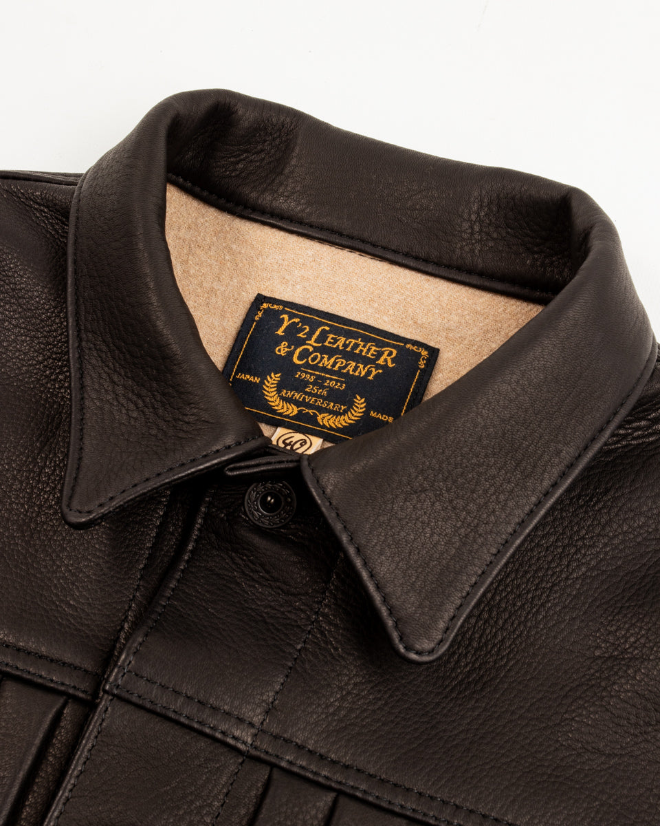 Y'2 Leather Deer Skin 1st Type Jacket - 25th Anniversary Limited - Black (DB-140-25SP) - Standard & Strange