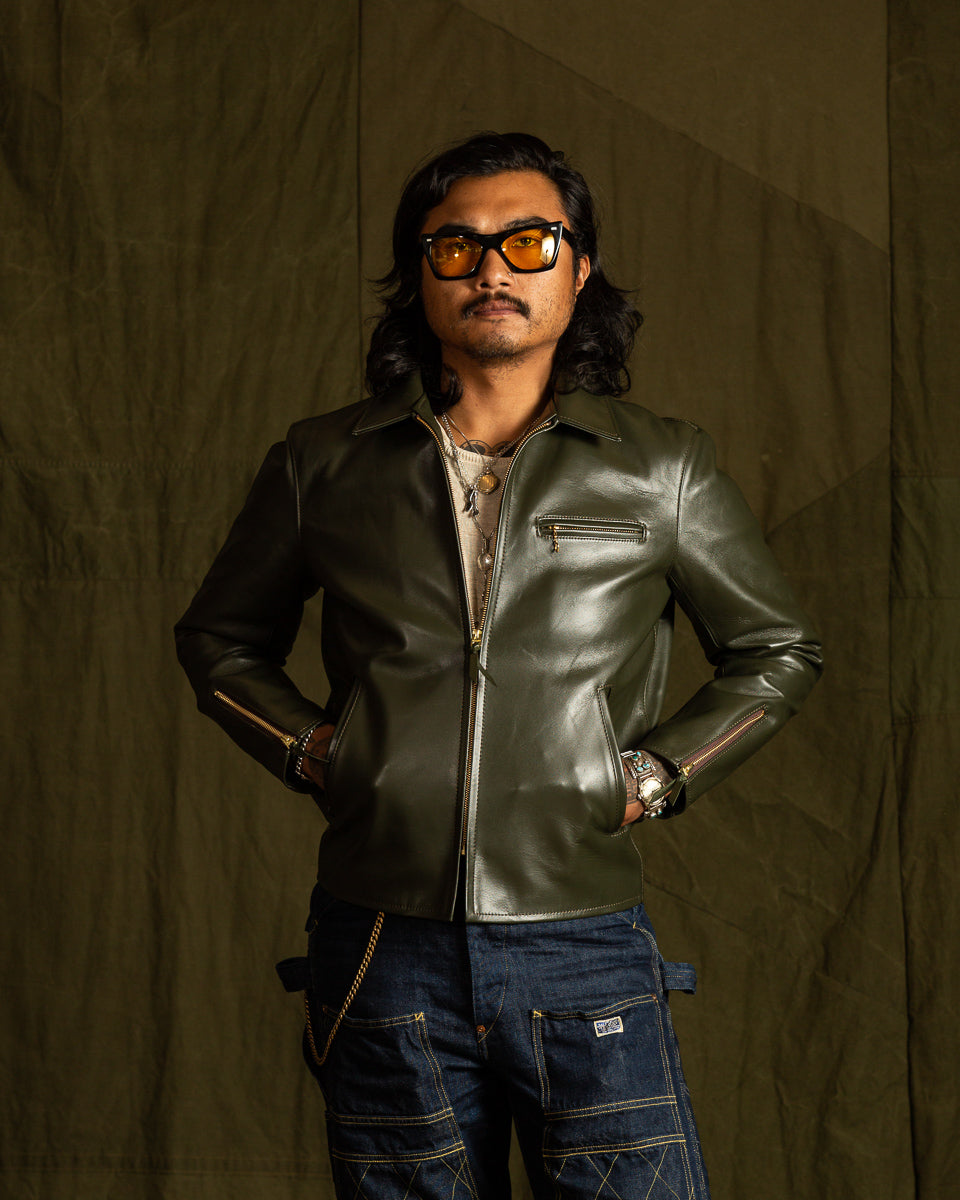 Y'2 Leather Lightweight Vintage Horsehide Single Riders Jacket (PR-65) - Olive - Standard & Strange