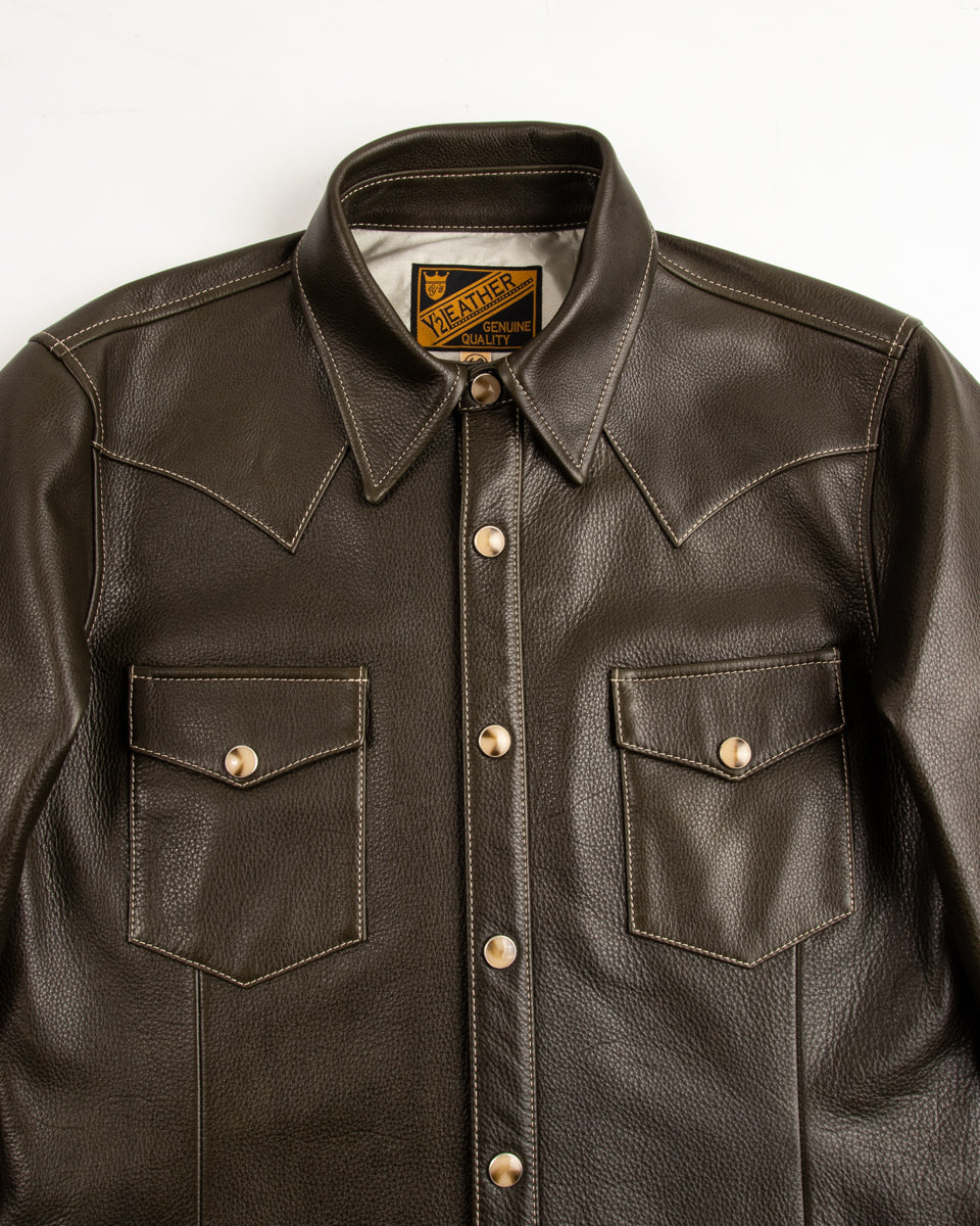Y'2 Leather Steer Oil Western Shirt - Olive (SS-13) - Standard & Strange