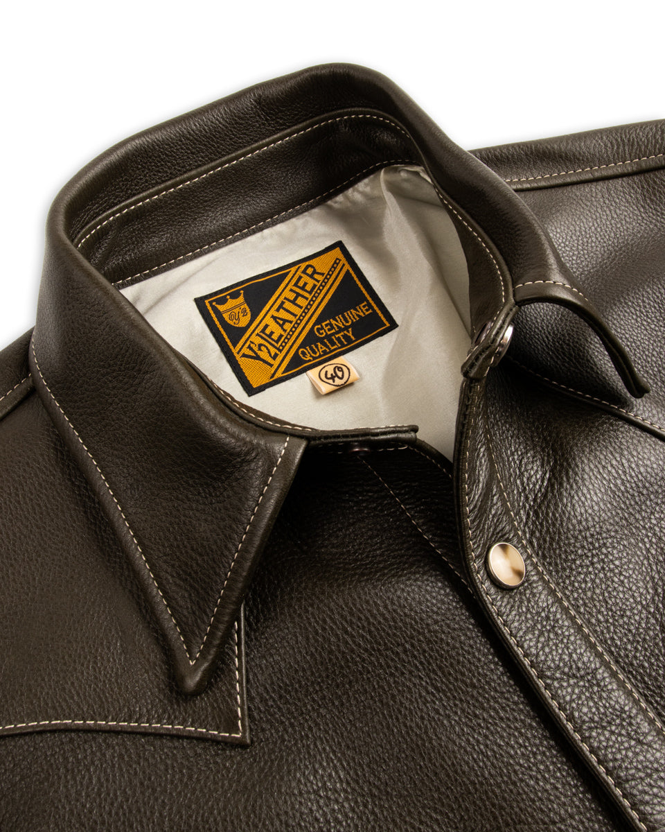 Y'2 Leather Steer Oil Western Shirt - Olive (SS-13) - Standard & Strange