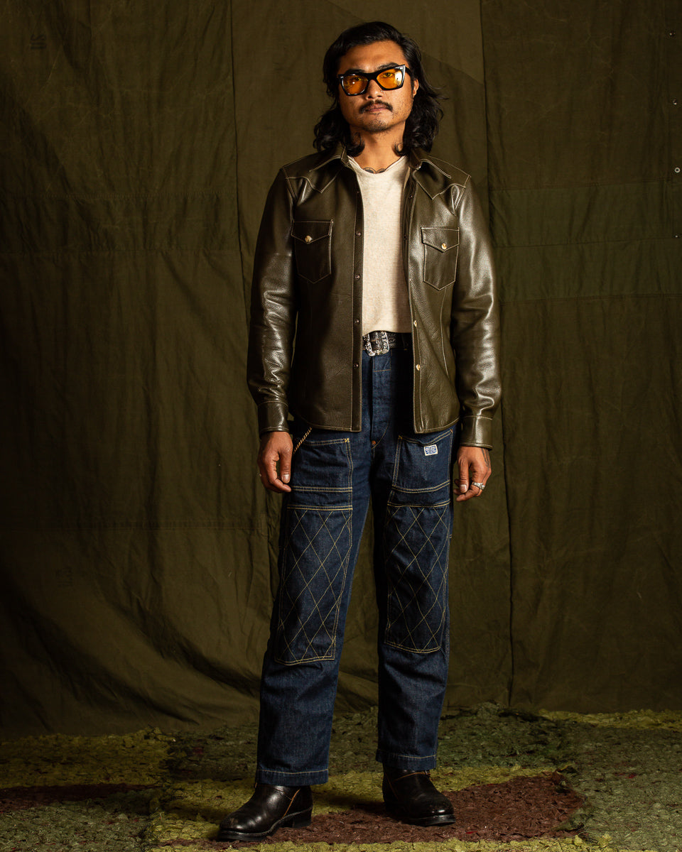 Y'2 Leather Steer Oil Western Shirt - Olive (SS-13) - Standard & Strange