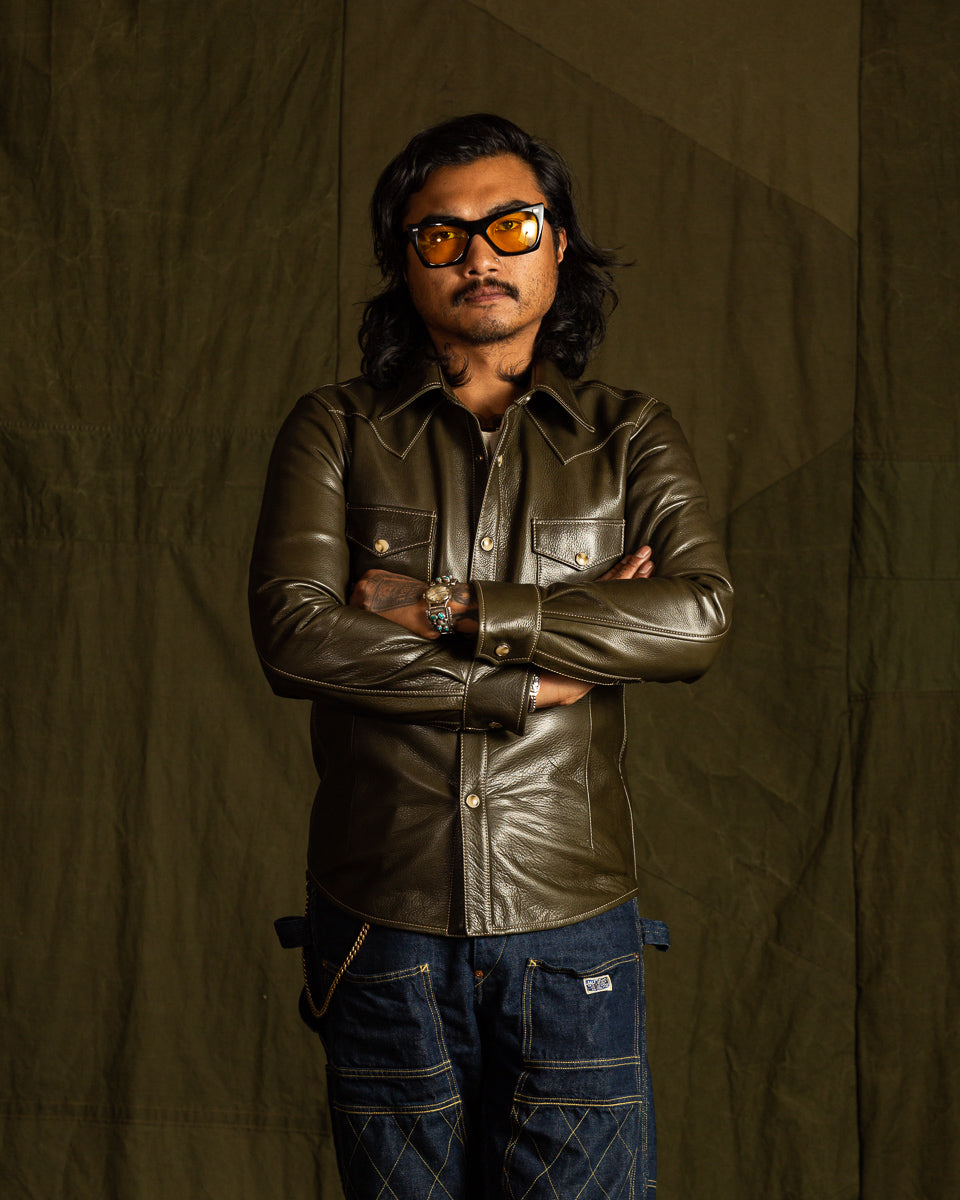 Y'2 Leather Steer Oil Western Shirt - Olive (SS-13) - Standard & Strange