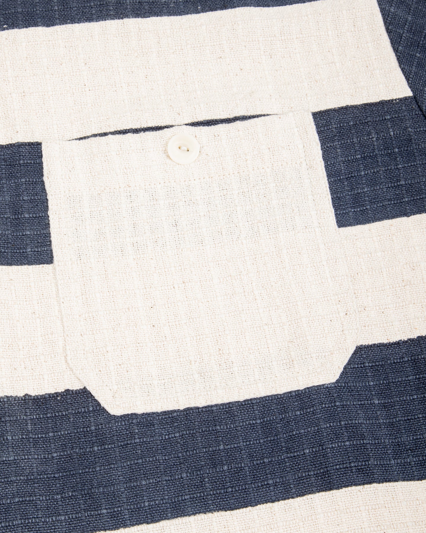 Rugby Shirt - Handwoven Natural/Indigo Ripstop Black Print Stripe