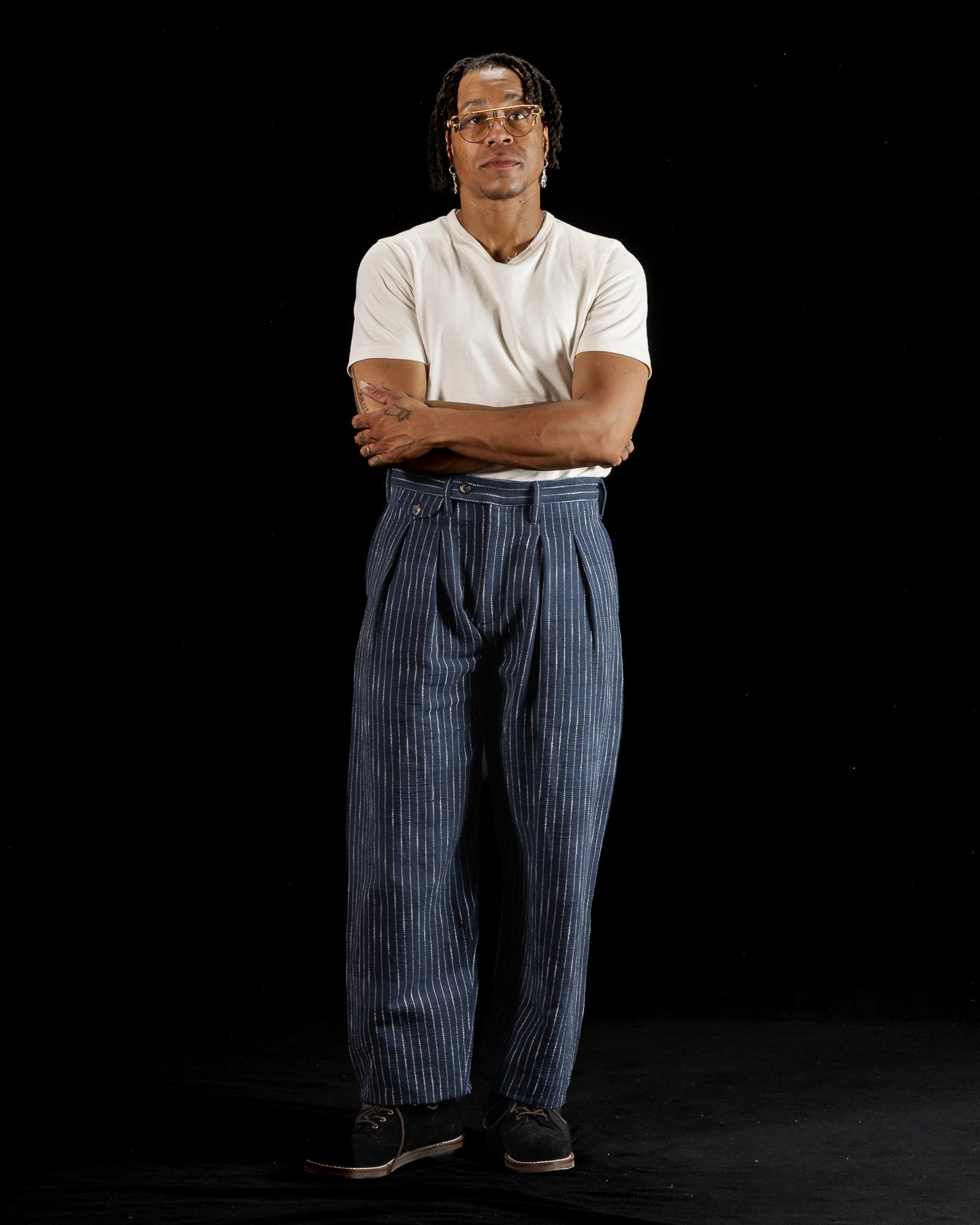 Shakoor Pant - Handwoven Dark Indigo/Ecru Ticking Stripe