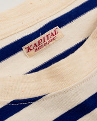Kapital Stripe Jersey Crew Long Sleeve T (RAINBOWY Patch) - Ecru x Blue - Standard & Strange