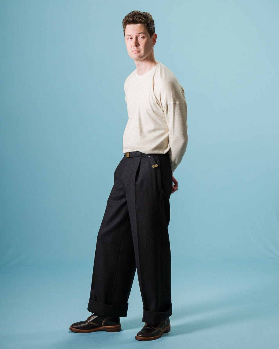 MotivMfg Mono Trousers - Red Rain Charcoal "Redpath" Flannel - Standard & Strange