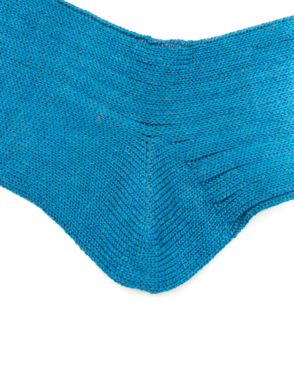 RoToTo Linen/Cotton Ribbed Crew Socks - Blue - Standard & Strange