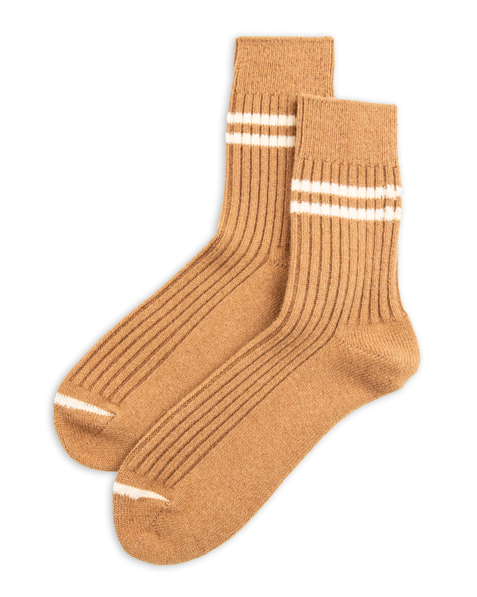 RoToTo Merino Lambswool Stripe Sock - Camel - Standard & Strange